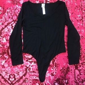VS PINK Black V Notch Thong Bodysuit